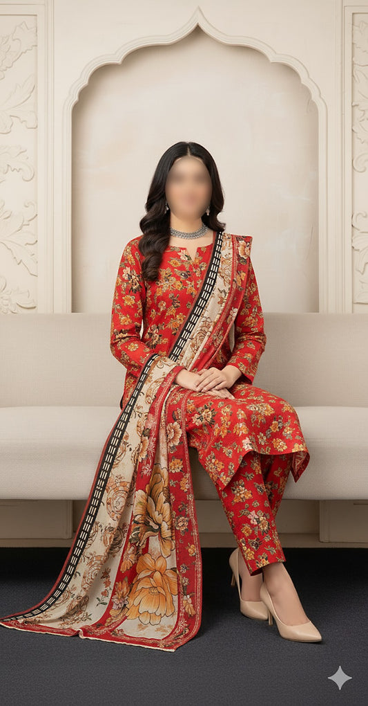 CROSS STITCH Digital Printed Khaddar 3-Piece Suit