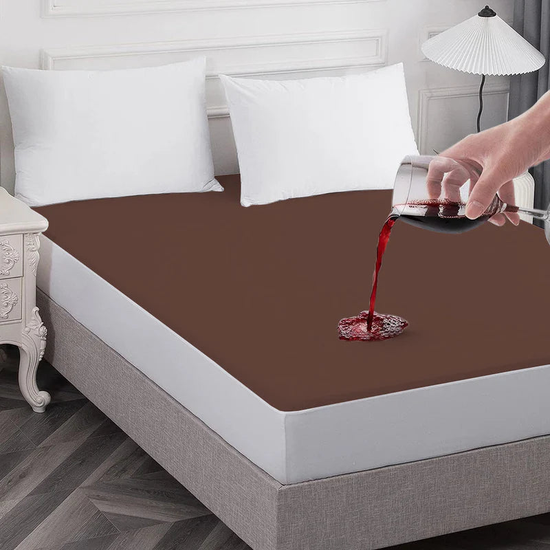 Poly Cotton Fitted Style Waterproof Mattress Protector Brown Color