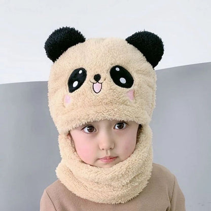 Panda Beanie Wool Cap With Neck Warmer Attached.