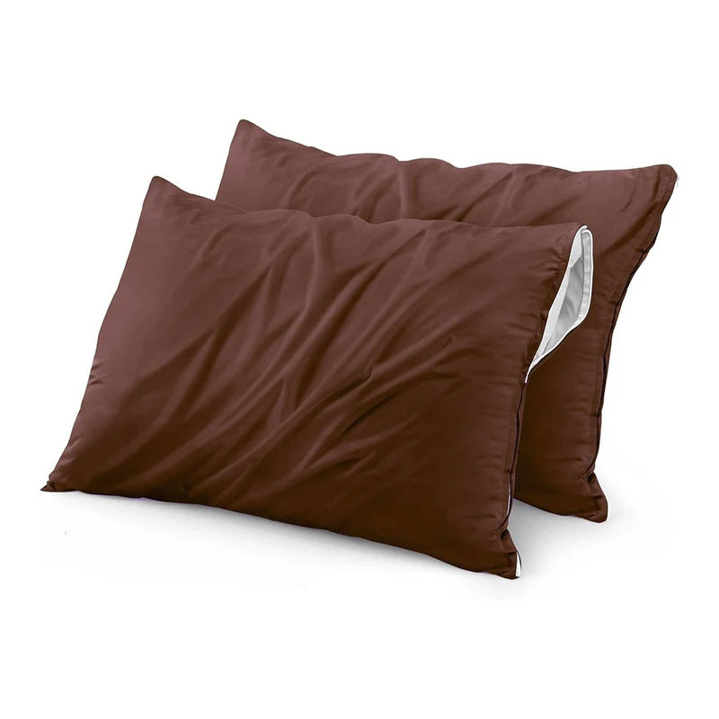 Pair Of Poly Cotton Waterproof Pillow Covers- 4 Colors