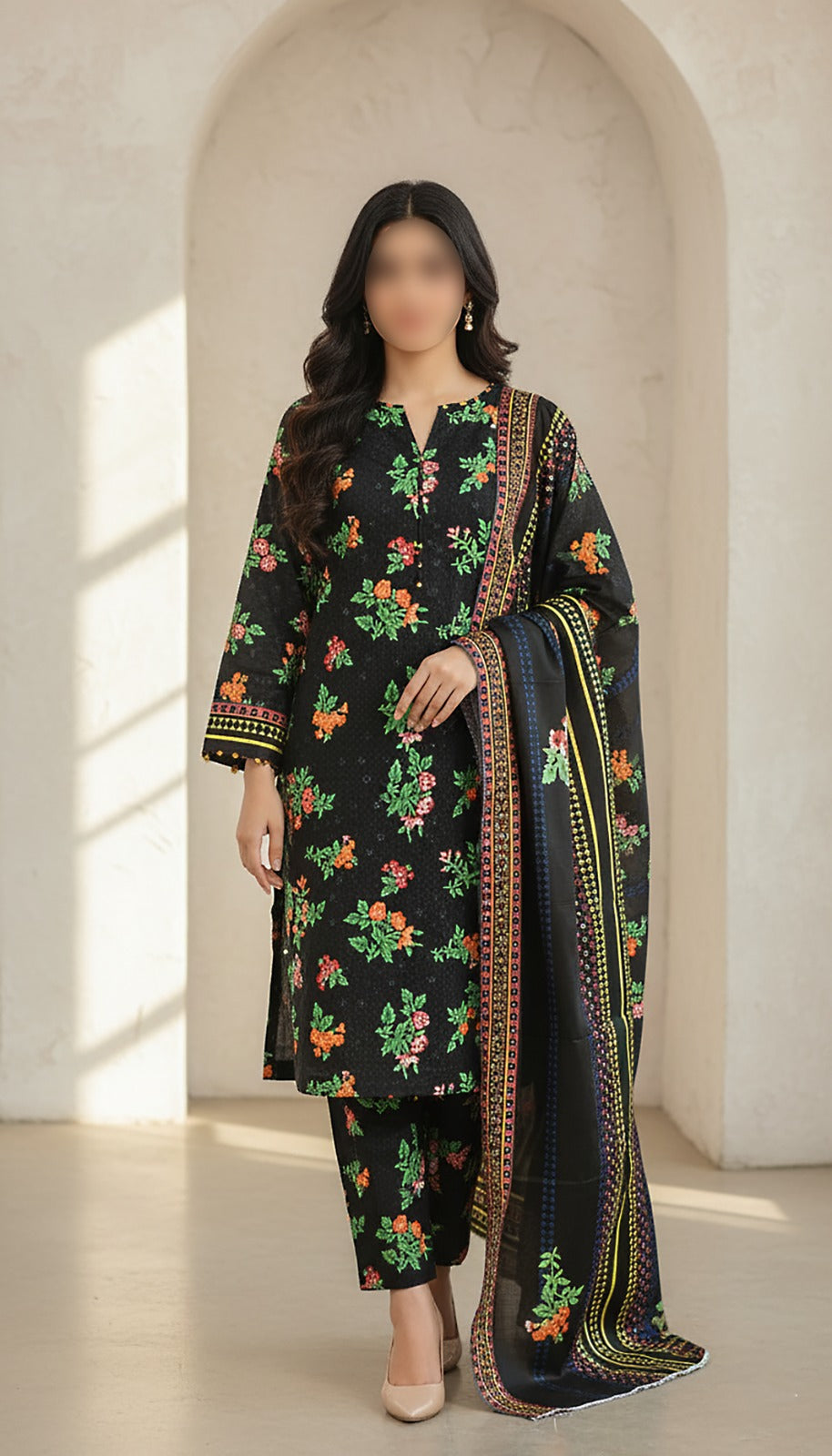 CROSS STITCH Digital Printed Khaddar 3-Piece Suit