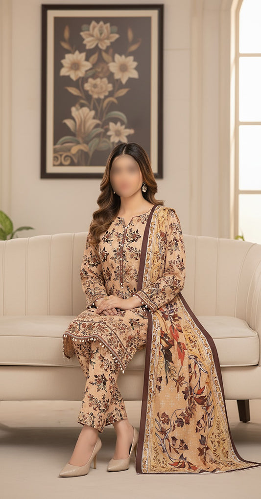 CROSS STITCH Digital Printed Khaddar 3-Piece Suit