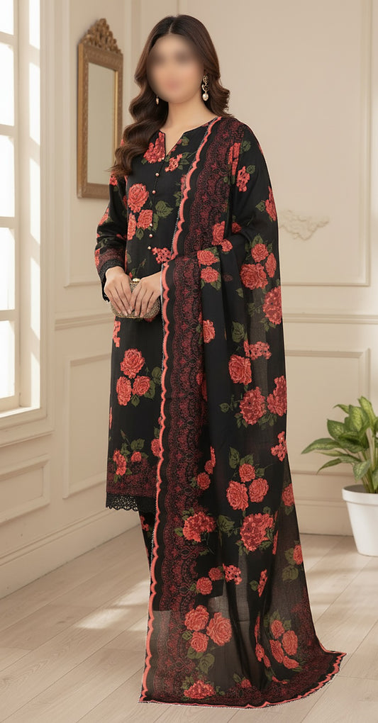 CROSS STITCH Digital Printed Khaddar 3-Piece Suit