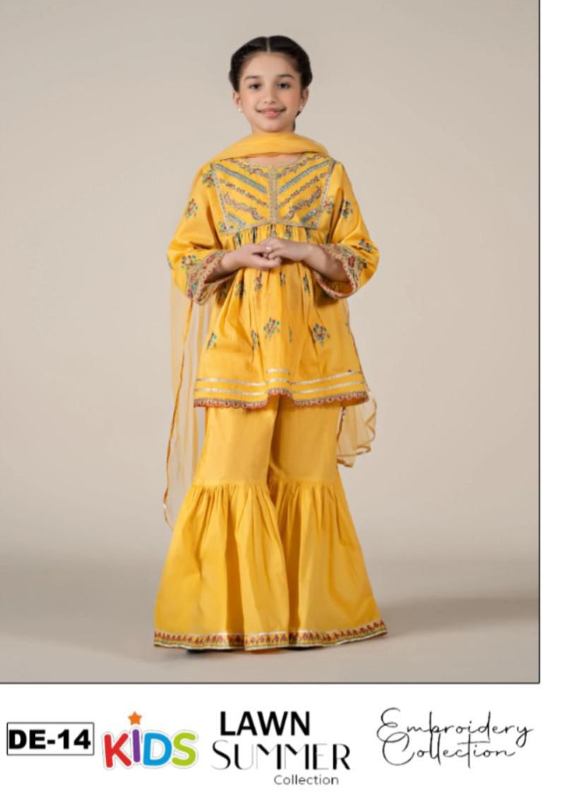 Kids Summer 3Pc Embroidered Lawn Dress – Soft & Comfortable