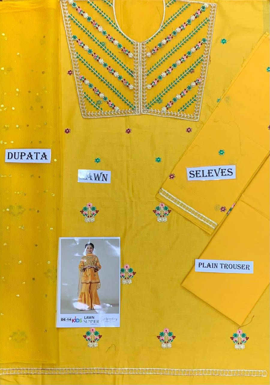 Kids Summer 3Pc Embroidered Lawn Dress – Soft & Comfortable