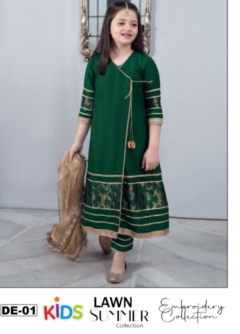 Kids Summer 3Pc Embroidered Lawn Dress – Soft & Comfortable
