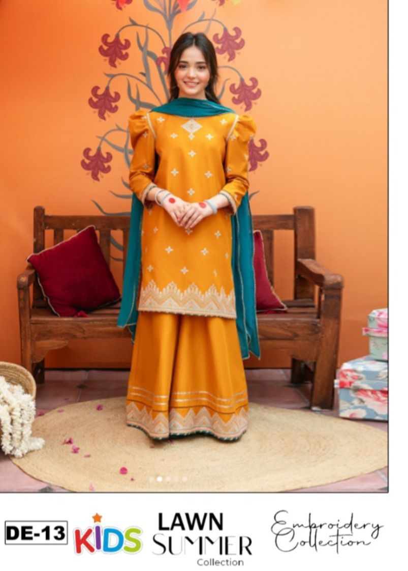 Kids Summer 3Pc Embroidered Lawn Dress – Soft & Comfortable