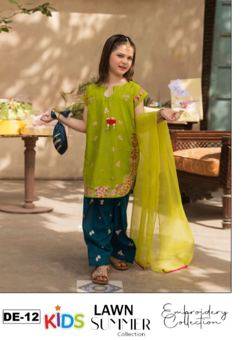 Kids Summer 3Pc Embroidered Lawn Dress – Soft & Comfortable