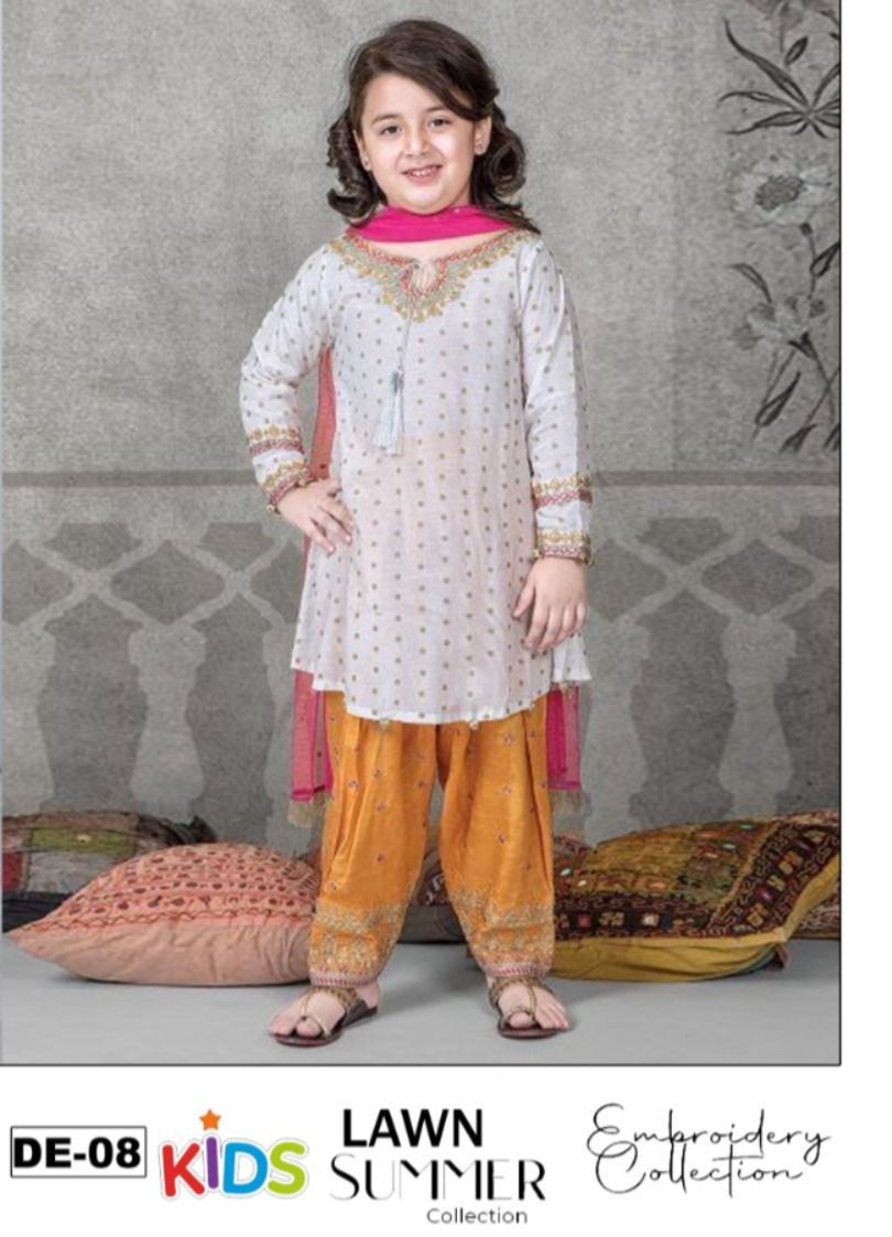 Kids Summer 3Pc Embroidered Lawn Dress – Soft & Comfortable