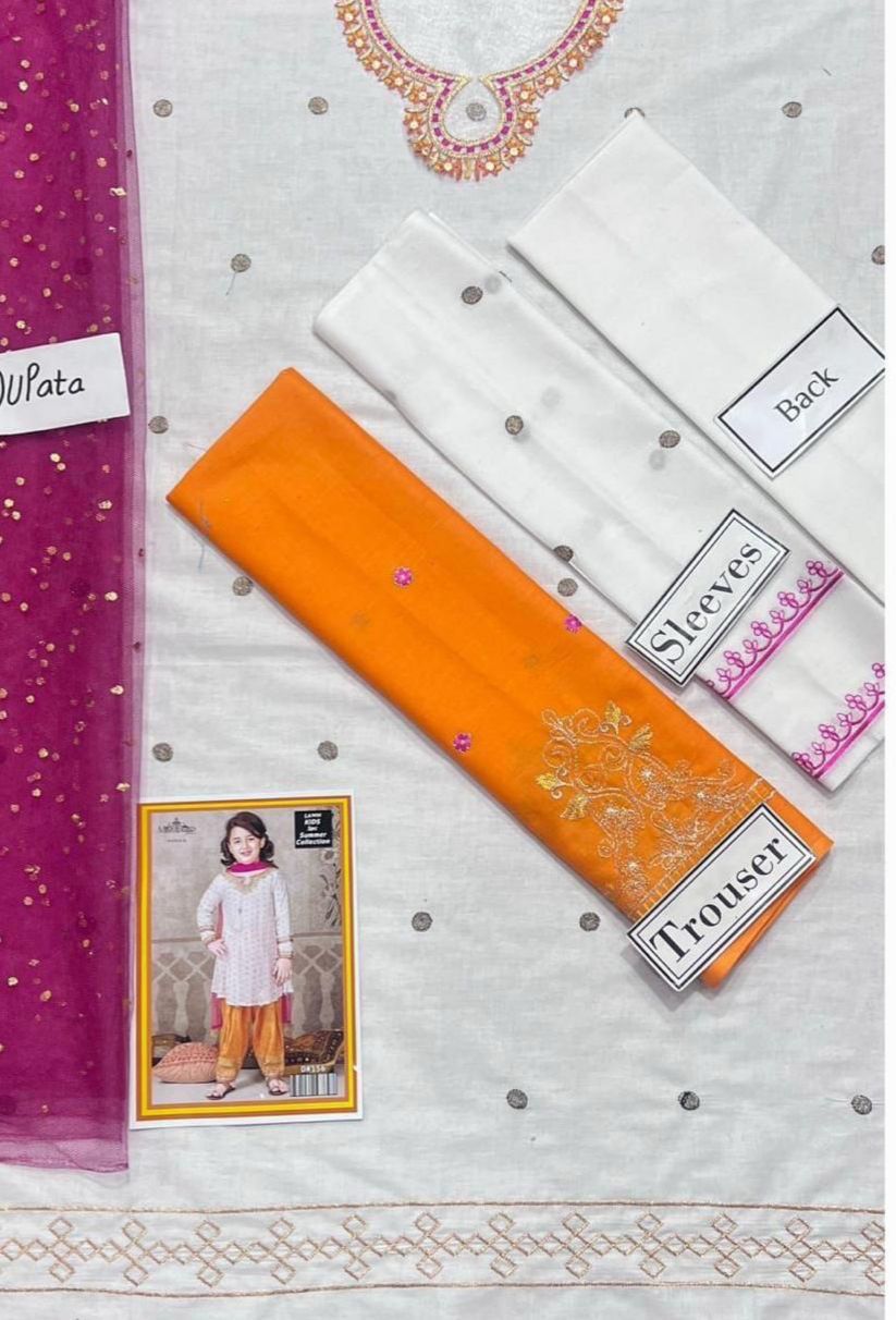 Kids Summer 3Pc Embroidered Lawn Dress – Soft & Comfortable