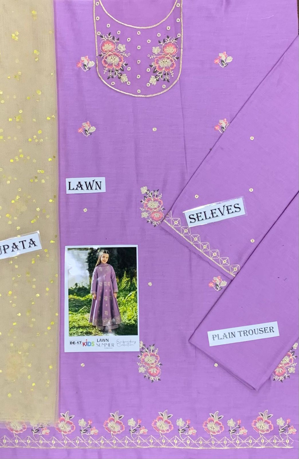 Kids Summer 3Pc Embroidered Lawn Dress – Soft & Comfortable