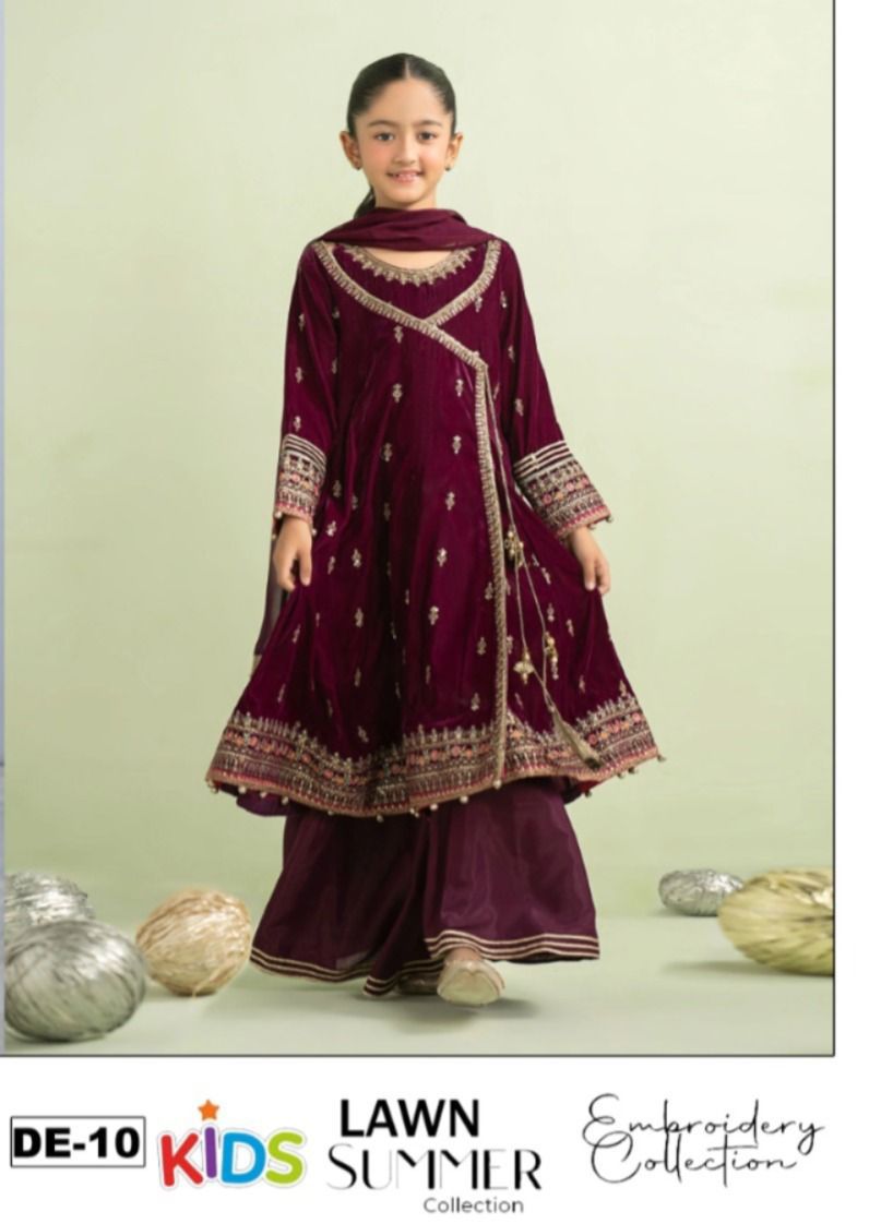 Kids Summer 3Pc Embroidered Lawn Dress – Soft & Comfortable